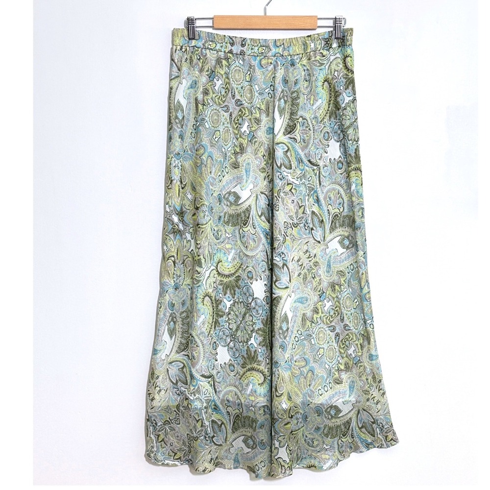 VTG Boho Cottage Womens Skirt Plus 1X Blue Green Sheer Paisley Flowy Retro Fairy